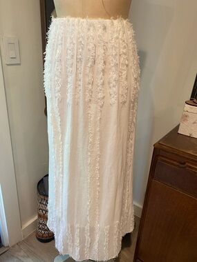 Women’s White Maxi Skirt with Textured Fringe Detail